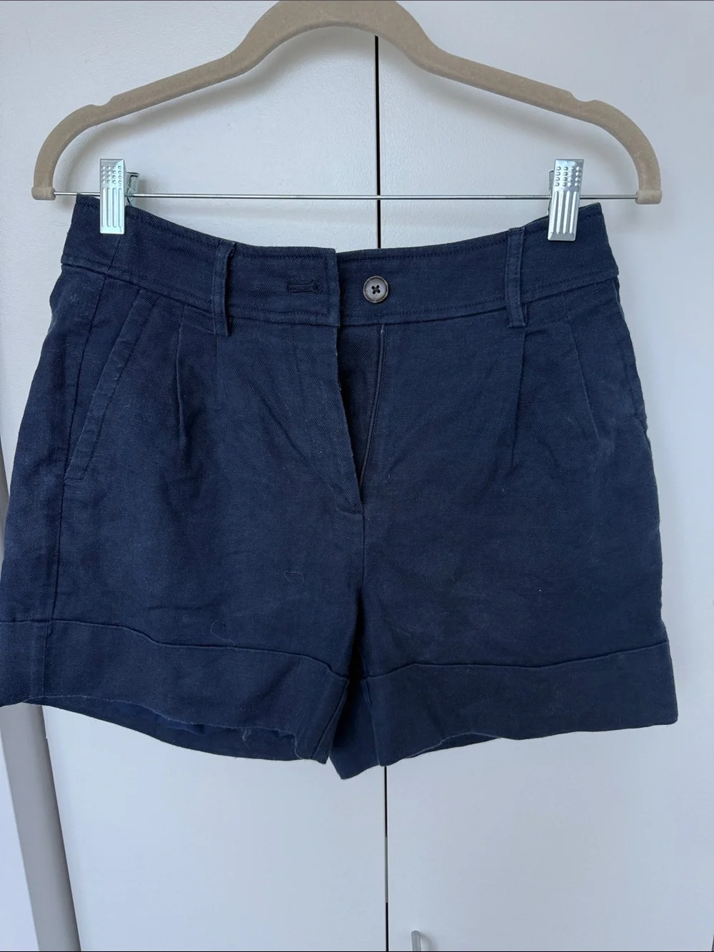 J. Crew Navy Pleated High-Rise Cotton Shorts